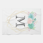 Moderne roze en groene Waterverf Succulent Monogra Theedoek (Horizontaal)