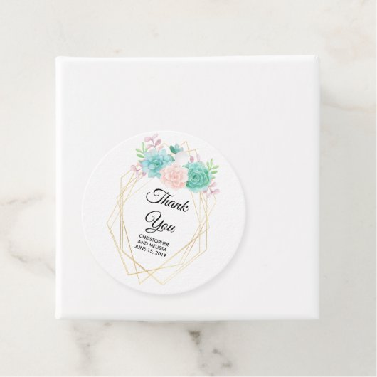 Moderne roze en groene Waterverf Succulents Weddin Bedankjes Labels (In situ)