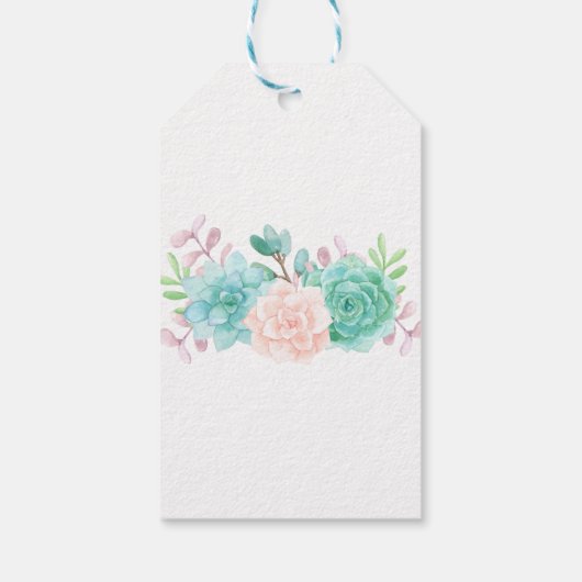 Moderne roze en groene Waterverf Succulents Weddin Cadeaulabel (Achterkant)
