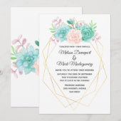 Moderne roze en groene Waterverf Succulents Weddin Kaart (Voorkant / Achterkant)