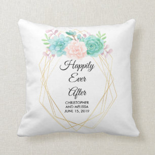 Moderne roze en groene Waterverf Succulents Weddin Kussen