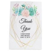 Moderne roze en groene Waterverf Succulents Weddin Medium Cadeauzakje (Achterkant)