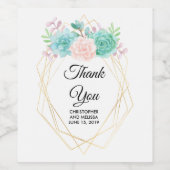 Moderne roze en groene Waterverf Succulents Weddin Wijn Etiket (Enkel label)