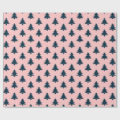 Moderne roze en marineblauwe kerstbomen cadeaupapier (Vlak)
