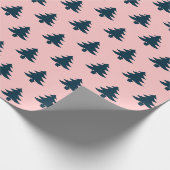 Moderne roze en marineblauwe kerstbomen cadeaupapier (Hoek)