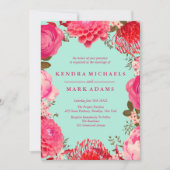 Moderne, Roze en Mint Floral Grote Invitaties Kaart (Voorkant)