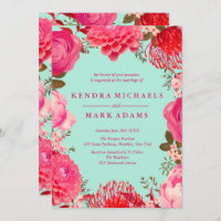 Moderne, Roze en Mint Floral Grote Invitaties