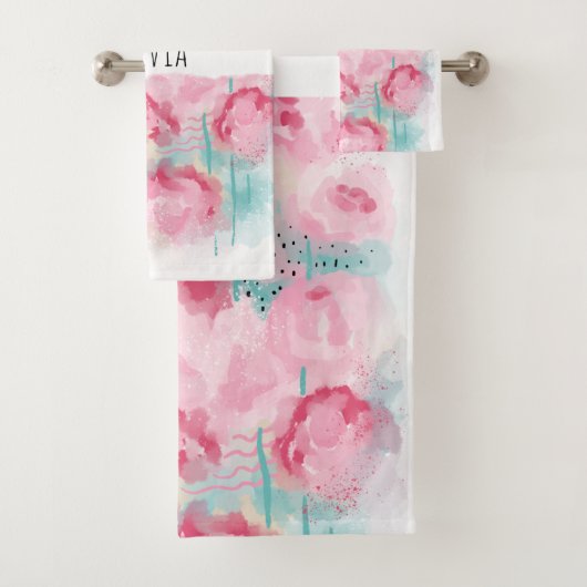 Moderne Roze en Munt Rozen van de Waterverf Bad Handdoek (Insitu)