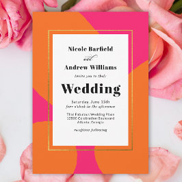Moderne Roze en Oranje Abstracte Trouwdag Kaart
