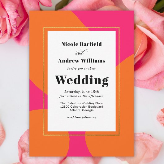Moderne Roze en Oranje Abstracte Trouwdag Kaart