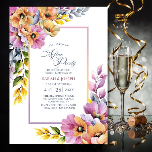 Moderne Roze en Oranje Bloemrijke Bruiloft After P Kaart