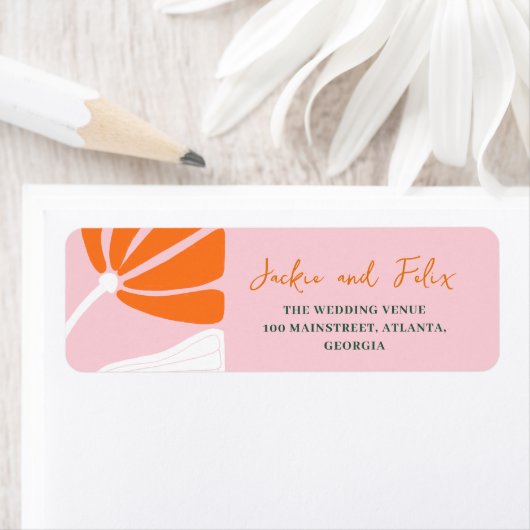 Moderne roze en oranje bruiloft etiket (Insitu)