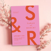 Moderne roze en Oranje monogram bruiloft Kaart