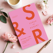 Moderne roze en Oranje monogram bruiloft Kaart