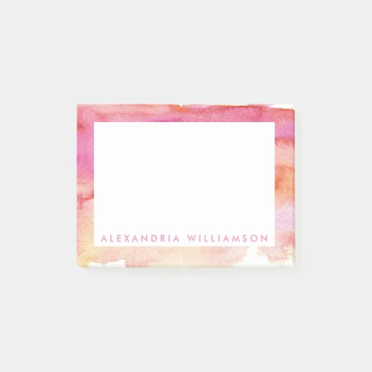Moderne roze en Oranje Waterverf was Post-it® Notes (Voorkant)