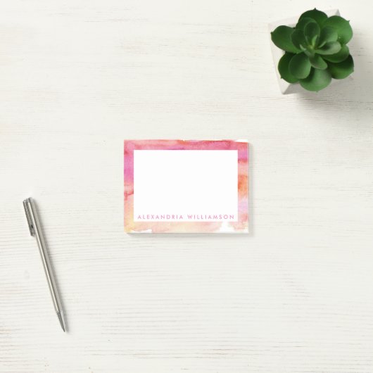 Moderne roze en Oranje Waterverf was Post-it® Notes (Kantoor)