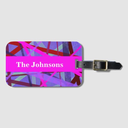 Moderne roze en Paarse grijze plaatjes Geometrisch Bagagelabel (Voorkant (horizontaal))