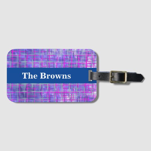 Moderne roze en Paarse rasterlijnen Abstract Bagagelabel (Voorkant (horizontaal))