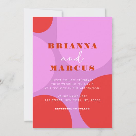 Moderne roze en rode Abstracte geometrische bruilo Kaart (Voorkant)