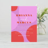 Moderne roze en rode Abstracte geometrische bruilo Kaart (Staand voorkant)