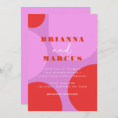 Moderne roze en rode Abstracte geometrische bruilo Kaart (Voorkant / Achterkant)