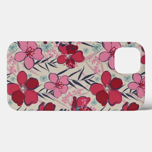 Moderne roze en rode bloemen Case-Mate iPhone case (Achterkant (horizontaal))