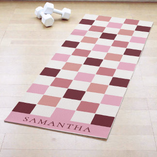 Moderne roze en rode eenvoudige schaakbordpatroon yogamat