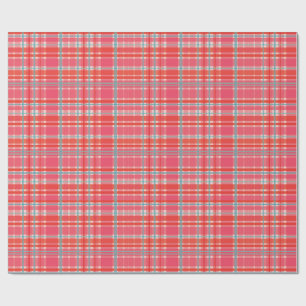 Moderne roze en rode geruite kerstverpakking cadeaupapier