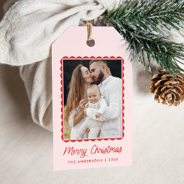 Moderne Roze en Rode geschulpte Lijsten vakantiefo Cadeaulabel