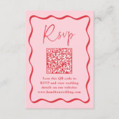 Moderne roze en rode golvende frame QR-code RSVP Informatiekaartje (Voorkant)