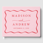 Moderne Roze en Rode Golvende Lijst Foto Bruiloft Gastenboek (Voorkant)