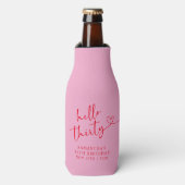 Moderne Roze en Rode Hallo 30 Verjaardag Flesjeskoeler (Fles Voorkant)
