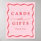 Moderne Roze en Rode Wavy Lijst Kaarten en geschen Poster (Voorkant)