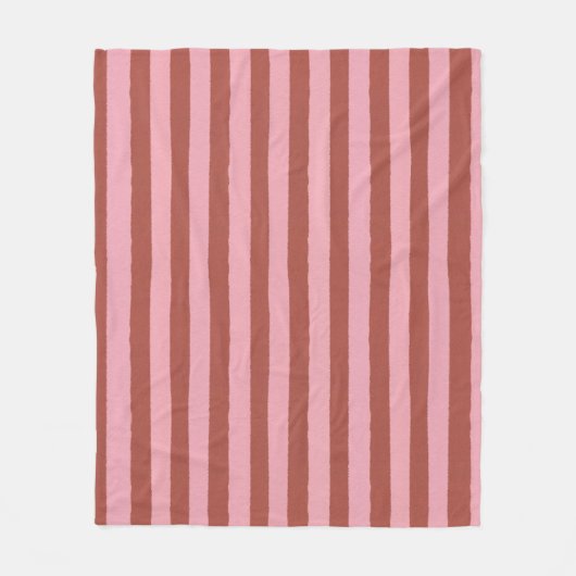 Moderne roze en terracotta verticale strepenpatroo fleece deken (Voorkant)