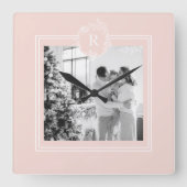 Moderne roze en wit | Foto van de familie | INITIA Vierkante Klok (Voorkant)