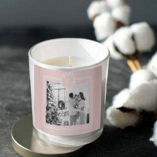 Moderne roze en wit   Foto van de familie   INITIA Vierkante Sticker