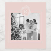 Moderne roze en wit | Foto van de familie | INITIA Wijn Etiket (Enkel label)