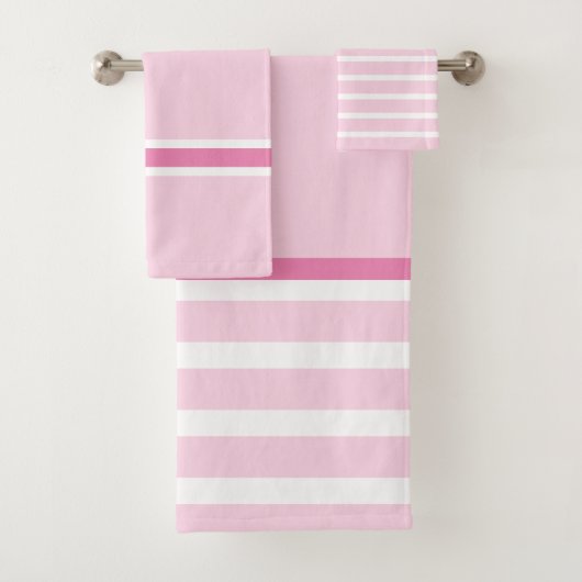 Moderne roze en wit gestreepte badhanddoekenset vo bad handdoek (Insitu)