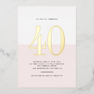 Moderne roze en witte 40e verjaardag goud folie uitnodiging