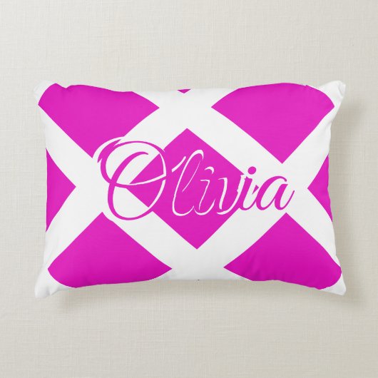 Moderne roze en witte, aangepaste naam accent kussen (Voorkant)