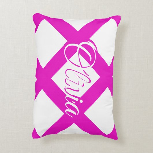 Moderne roze en witte, aangepaste naam accent kussen (Achterkant (Verticaal))