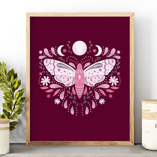 Moderne Roze En Witte Abstracte Mot Illustratie Poster