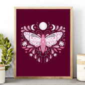 Moderne roze en witte Abstracte moth-illustratie Poster