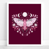 Moderne roze en witte Abstracte moth-illustratie Poster