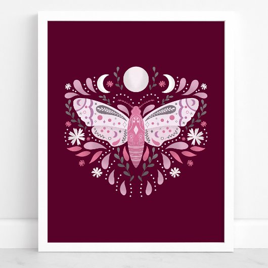 Moderne roze en witte Abstracte moth-illustratie Poster