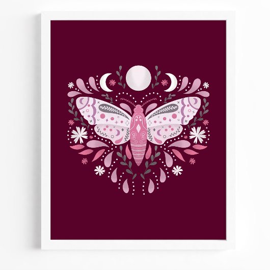 Moderne roze en witte Abstracte moth-illustratie Poster