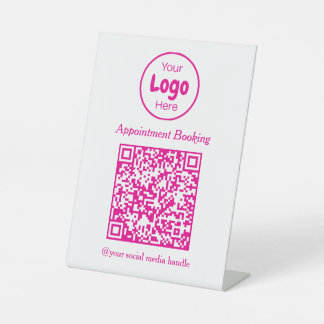 Moderne Roze en Witte Afspraak Boekings QR Code Reclamebord Met Voetstuk