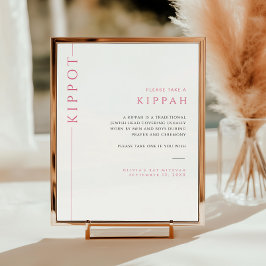 Moderne Roze en Witte Bat Mitzvah Kippah Bord Poster