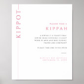 Moderne Roze en Witte Bat Mitzvah Kippah Bord Poster (Voorkant)
