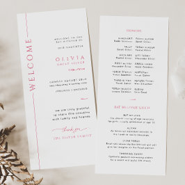 Moderne Roze en Witte Bat Mitzvah Programma Kaart